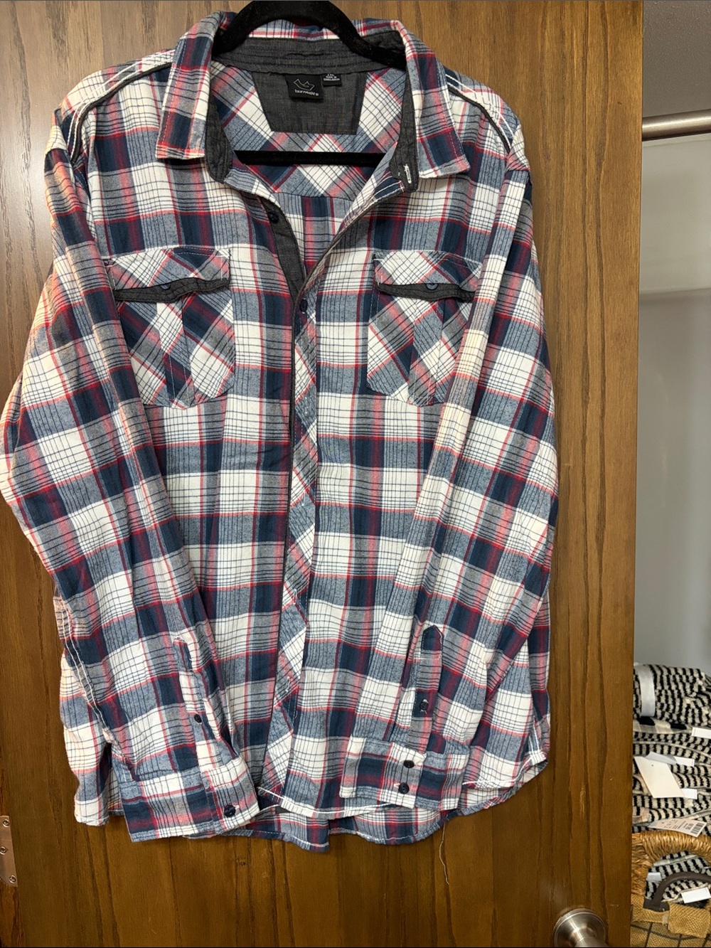 burnside Men’s Lightweight Plaid Shirt Jacket in Blue, Red & White